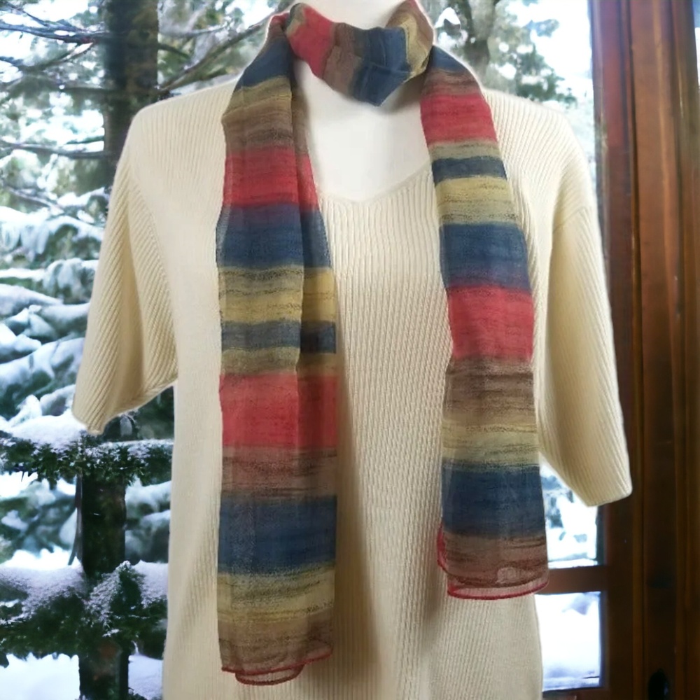 NWOT Multi-Color Striped Scarf Wrap Korea 100% Polyester 63" x 20"